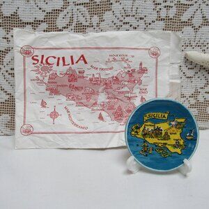 SICILY ITALY Miniature Souvenir PLATE with Stand Ceramic Colorful Hand-Painted
